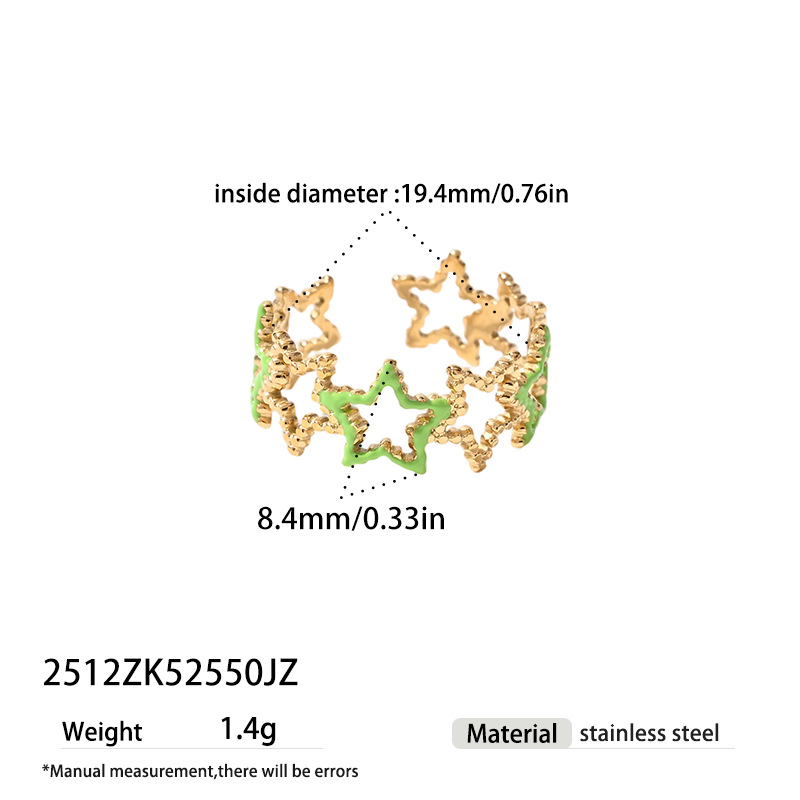 Tina Europa y los Estados Unidos transfronterizos de acero inoxidable penta estrella de color goteo de aceite simple estrella abierta anillo ajustable mujer