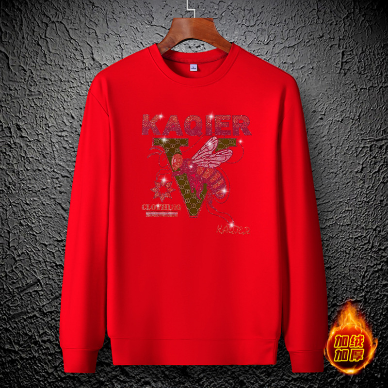 Europa de caño y invierno de hombre camiseta de cuello redondo y veludo de moda hombre lujo ligero juvenil industria pesada calentada camiseta interior camisa de manga larga