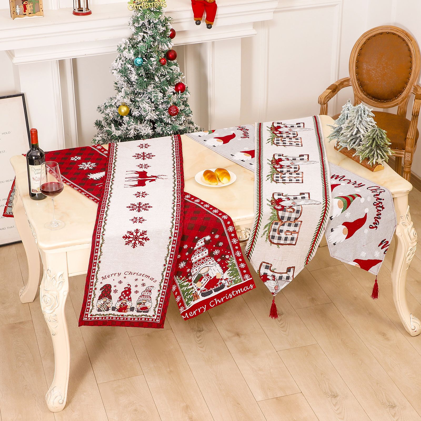 Neue Weihnachts-Tischfahne, gesichtsloser alter Mann, Tischfahne, garngefärbte Jacquard-Tischdecke, Weihnachtsdekoration_voghion.com