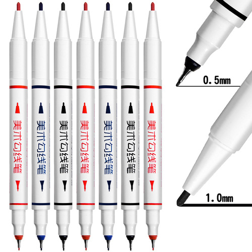 Art hook pen small double-ended water-based black marker student painting graffiti hand-painted tracing pen wholesale
