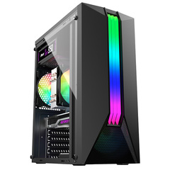 国境を越えたデスクトップpcホストケースRGBカラフルなライトバーATXパノラマ側透電ゲームケース