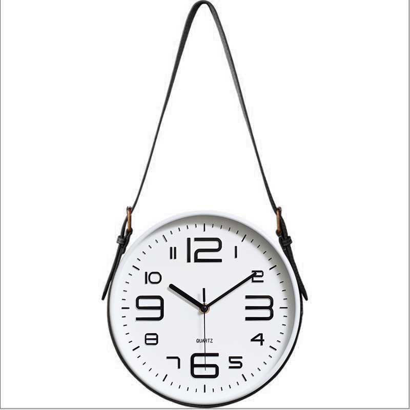 Simple moderno reloj de la correa sala de estar Fondo pared moda mudo ronda estilo industrial dormitorio decoración atmosférica Reloj de pared