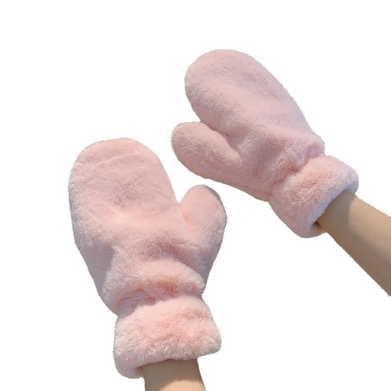 Version coréenne d'hiver de couleur unie avec velours épais, gants coupe-vent chauds et résistants au froid pour femmes, simples_voghion.com