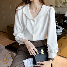 娃娃领白色雪纺衬衫女春秋季2025新款法式泡泡袖上衣长袖通勤职业
