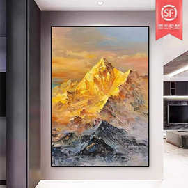 日照金山手绘油画玄关挂画客厅沙发背景装饰画肌理中式壁画