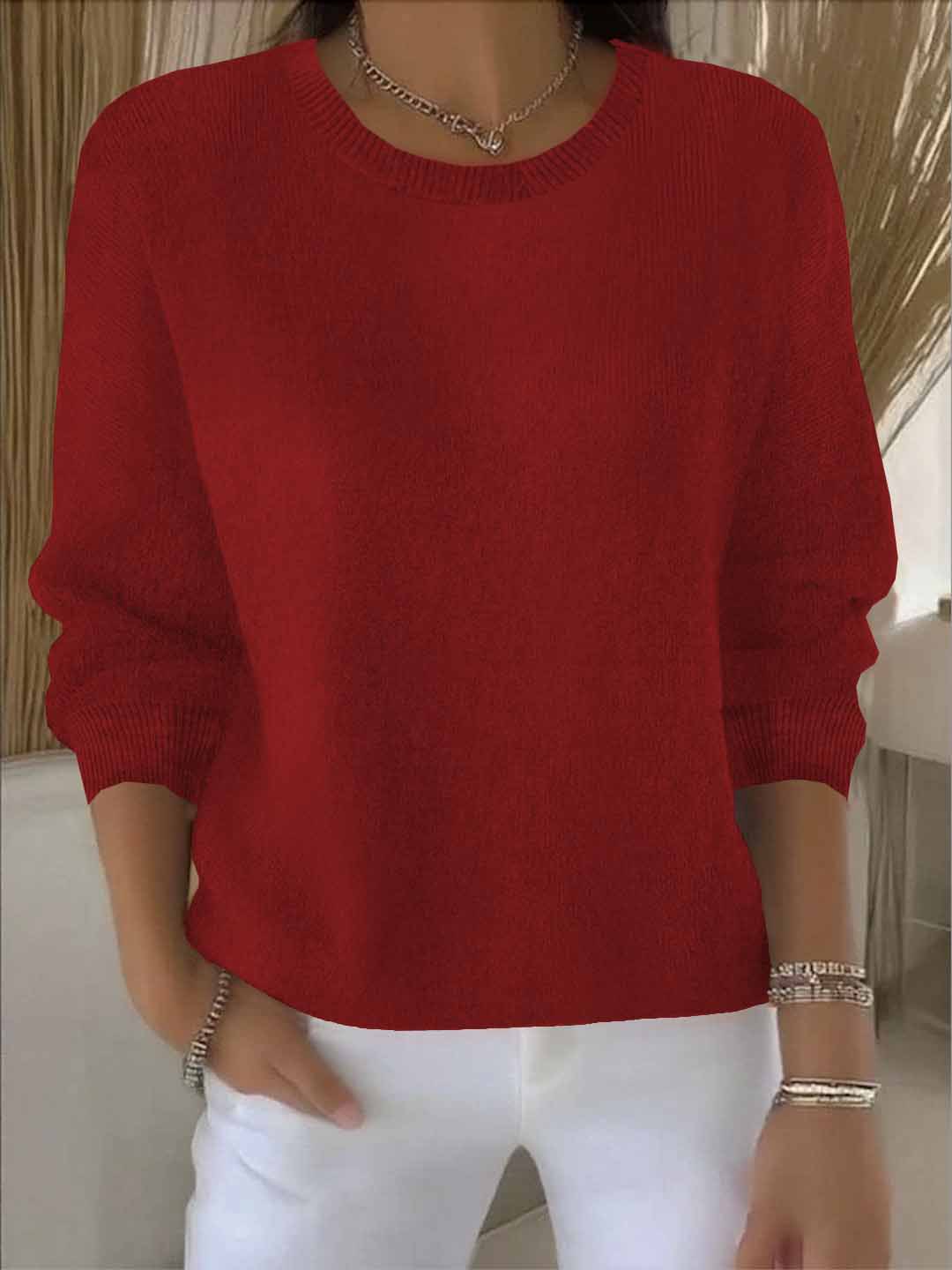 Women's Autumn And Winter Long-sleeve Solid Colour Knit Top_voghion.com