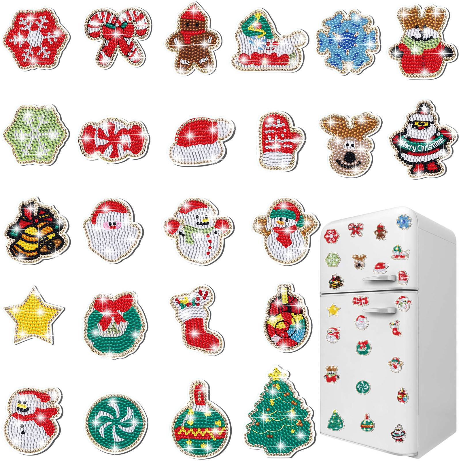 Navidad transfronteriza dibujo de diamantes adsorción pegatinas de refrigerador para niños hechos a mano diy creativo mampostería pegatinas juguetes al por mayor