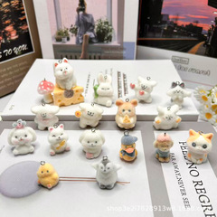 漫画樹脂植毛小動物ペンダントかわいい立体ミニ子猫と子犬携帯電話ペンダントキーホルダーアクセサリー