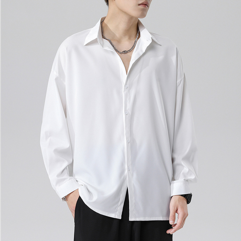 White Shirt for Men, Summer Long-Sleeve Korean Style Trendy Fashion Inner Wear, New Non-Iron Casual Loose Boyfriend Shirt, Thin Style