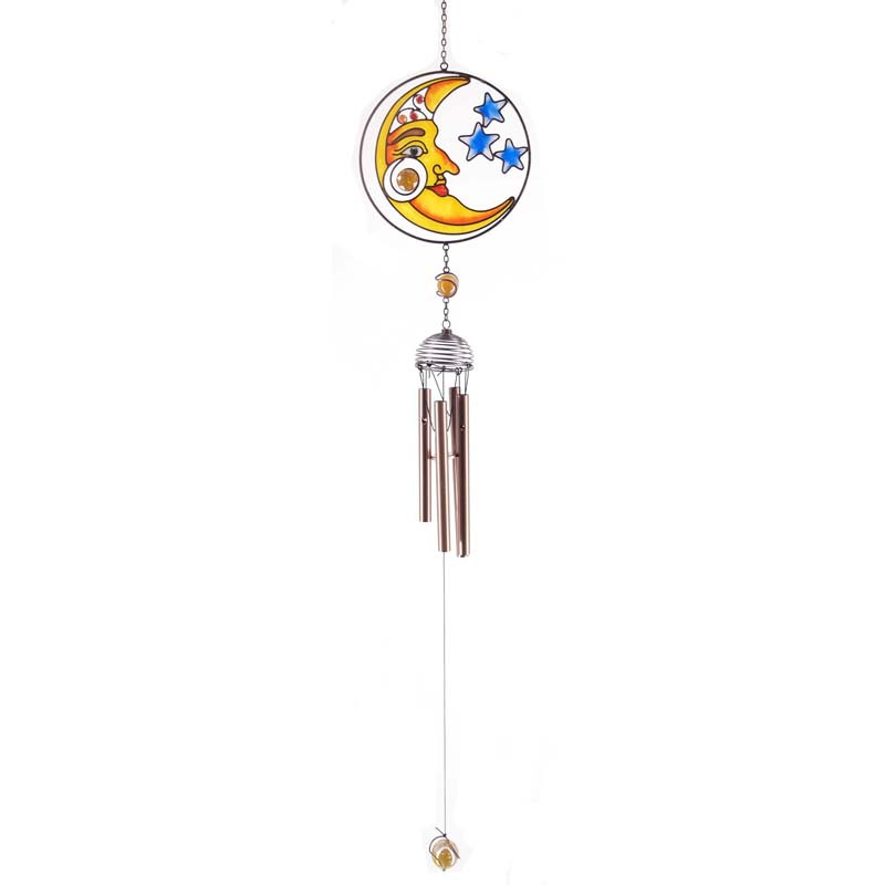 Exclusivo para envios internacionais, disponível em estoque: Sino dos Ventos Estrela e Lua, pingente de vidro colorido, tubo de metal japonês, estilo vintage, com flor de bambu._voghion.com