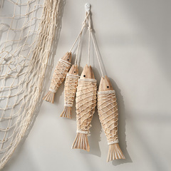 Mediterranean creative retro old wall hanging ornaments rural fish every year wooden antique carving small fish skewers large