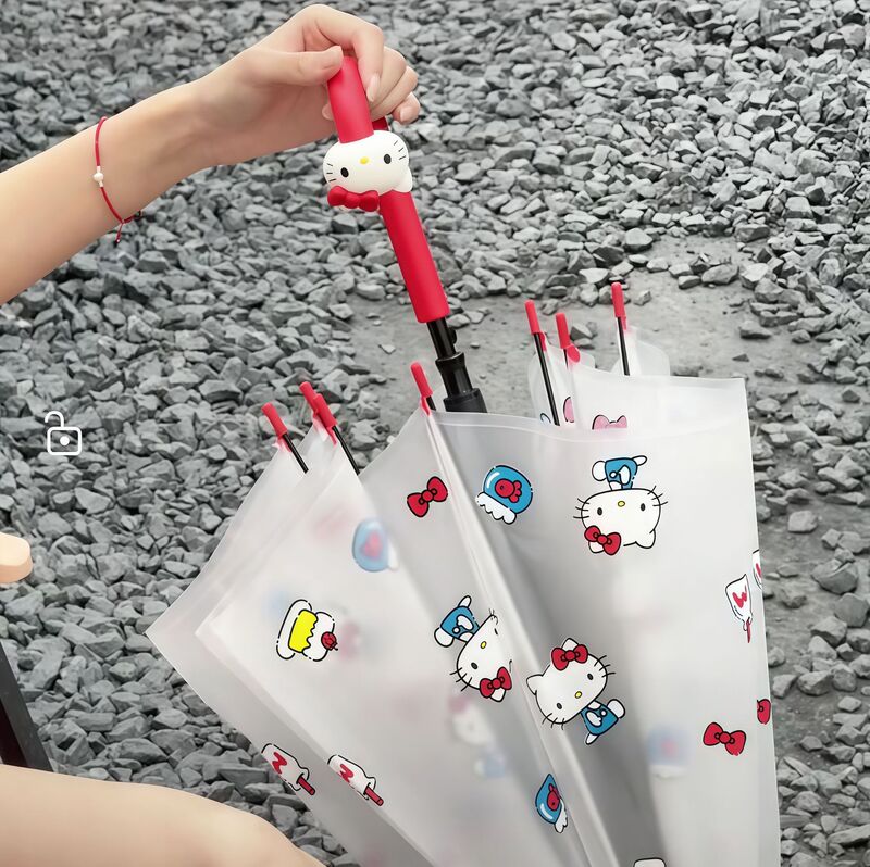 Hello Kitty Transparent Long Handle Folding Umbrella Automatic 70% off Portable Thickened Windproof for Female Students