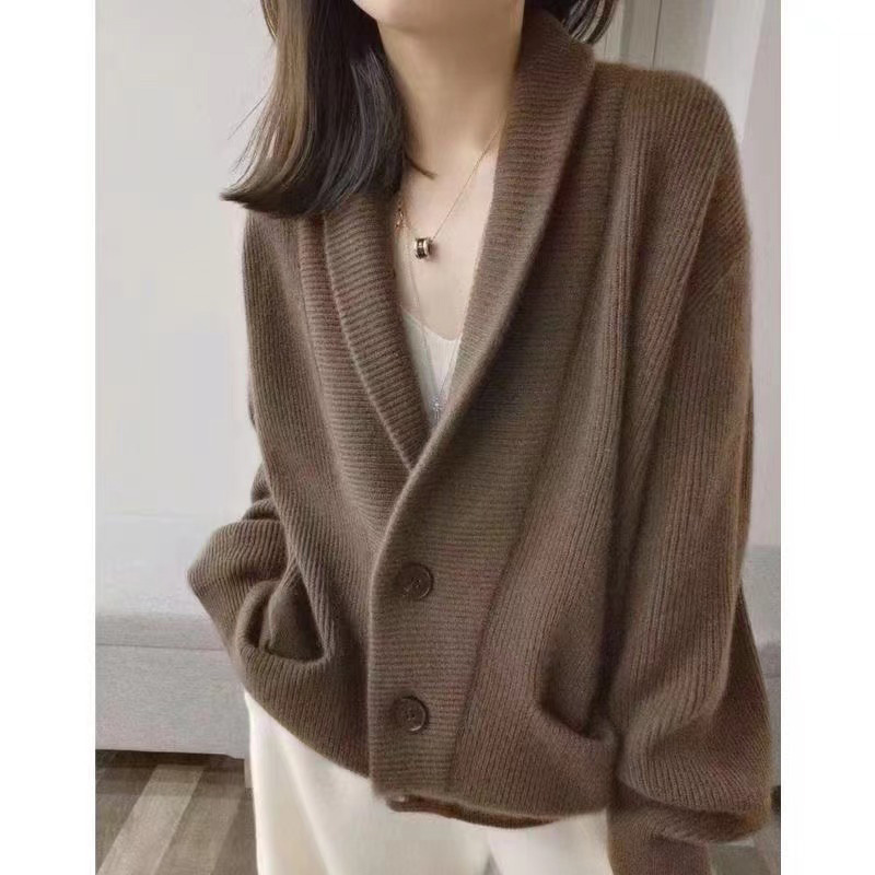 设计款小众慵懒风针织开衫女2025秋季时尚翻领宽松毛衣外套上衣潮|undefined