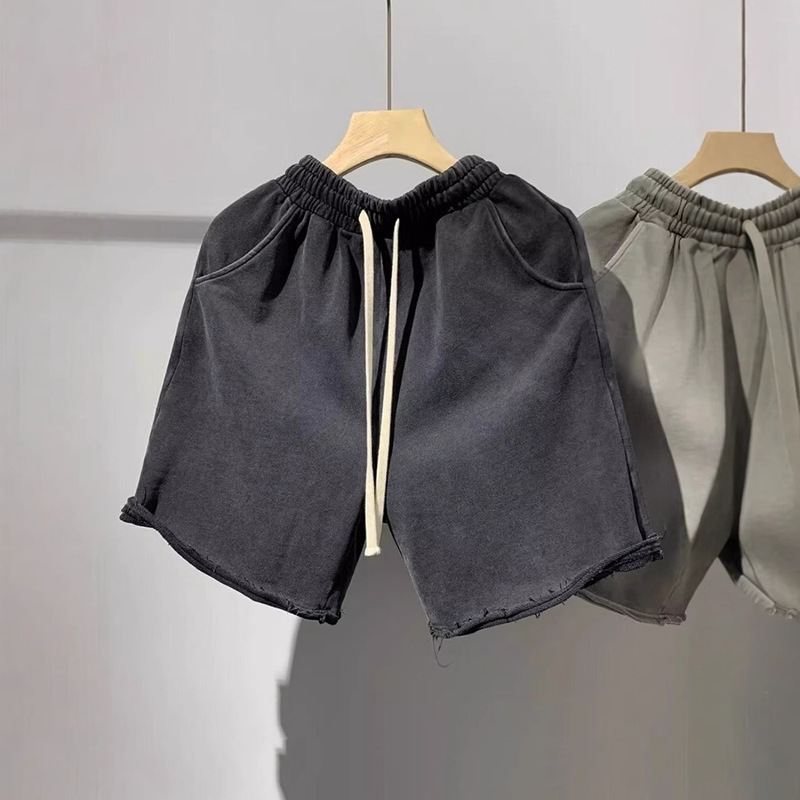 High Street Trendy Brand Washed Vintage Loose Edge Cotton Shorts Men's and Women's Summer Hip-Hop Loose Casual Straight Pants Trendy