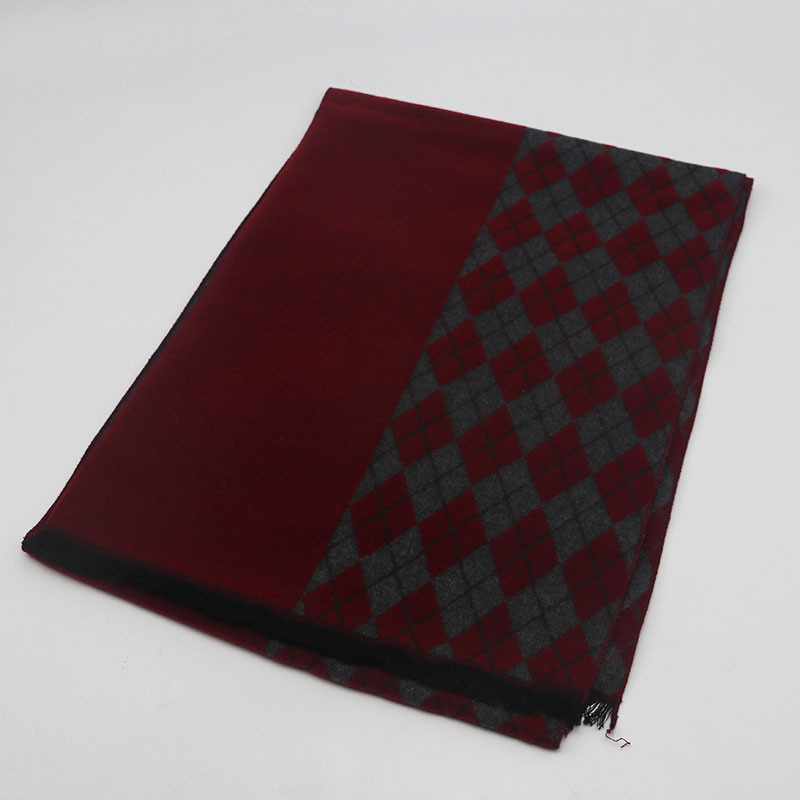 Cachecol de jacquard xadrez com franjas para homem_voghion.com