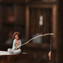 微景观渔翁水族流水器造景装饰品创意陶瓷人物姜太公钓鱼老翁摆件