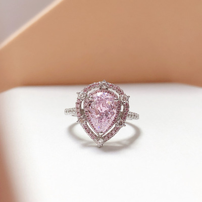 s925 Gold-plated Pink 2 Carat Drop Ring girl Enclosed with Pink Diamond pieces surround Carbon Diamond ring