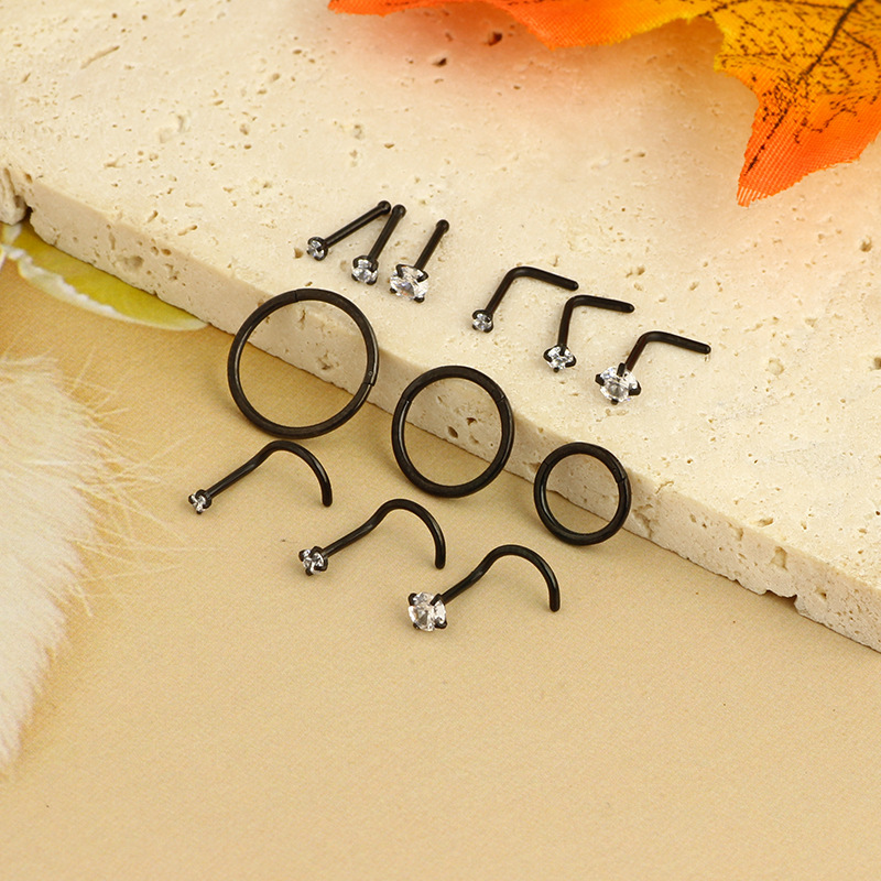 12-Piece Diamond Nose Ring Set Stainless Steel Nose Stud Hoop Combo Piercing Jewelry 18K Gold Plated detail image 9