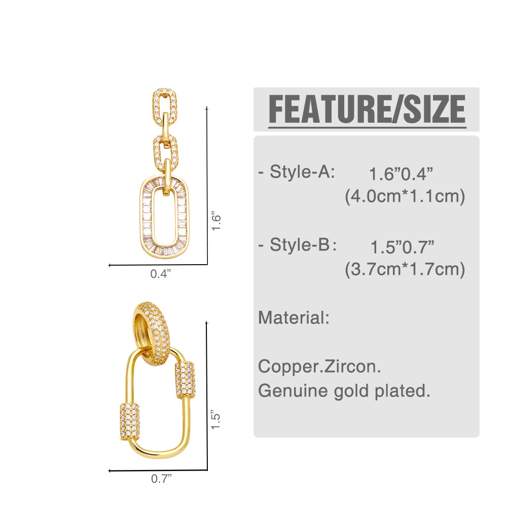 2022 new geometric oval copper gold-plated inlaid zircon earrings