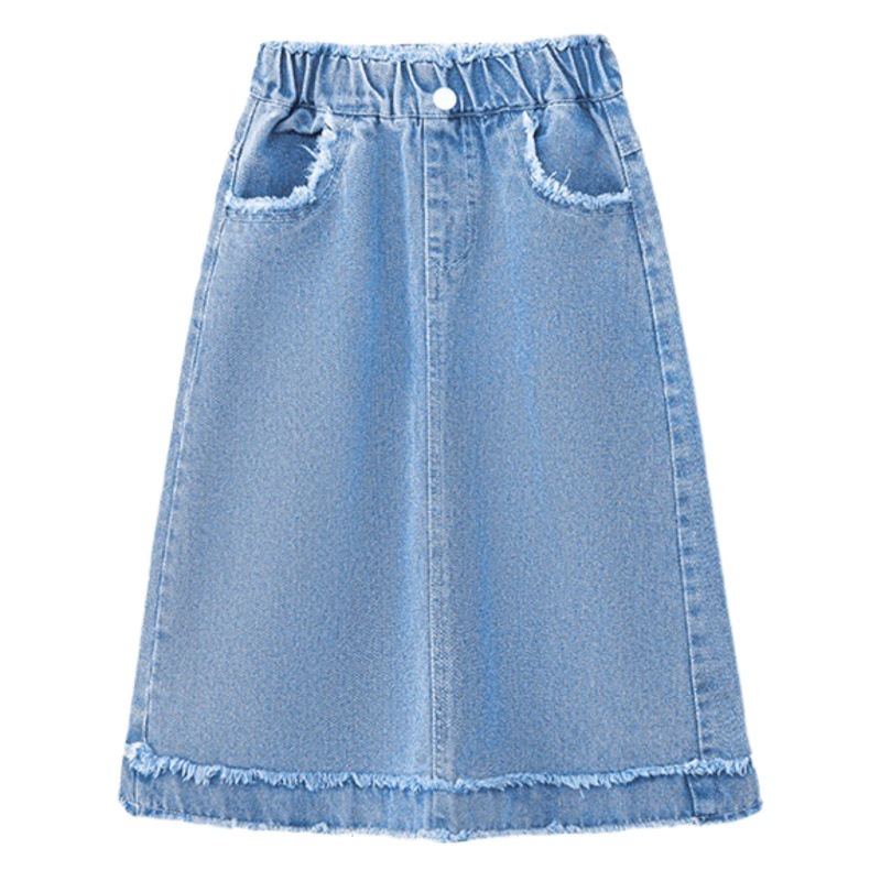 女の子ローエッジデニムスカート2025夏中大型子供日本製ミドル丈スカート女の子デニムスカート