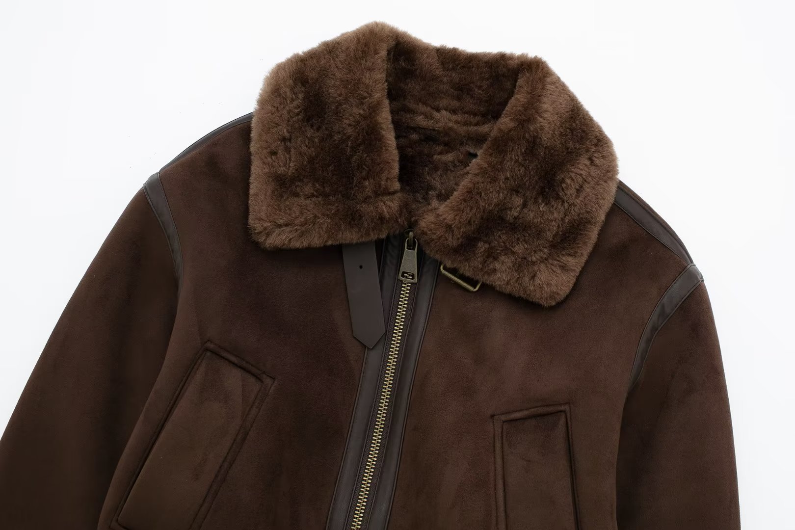 Vêtements pour femmes veste chaude en fourrure marron une pièce pour femmes 2023 automne et hiver fille chaude style moto veste à revers haut_voghion.com