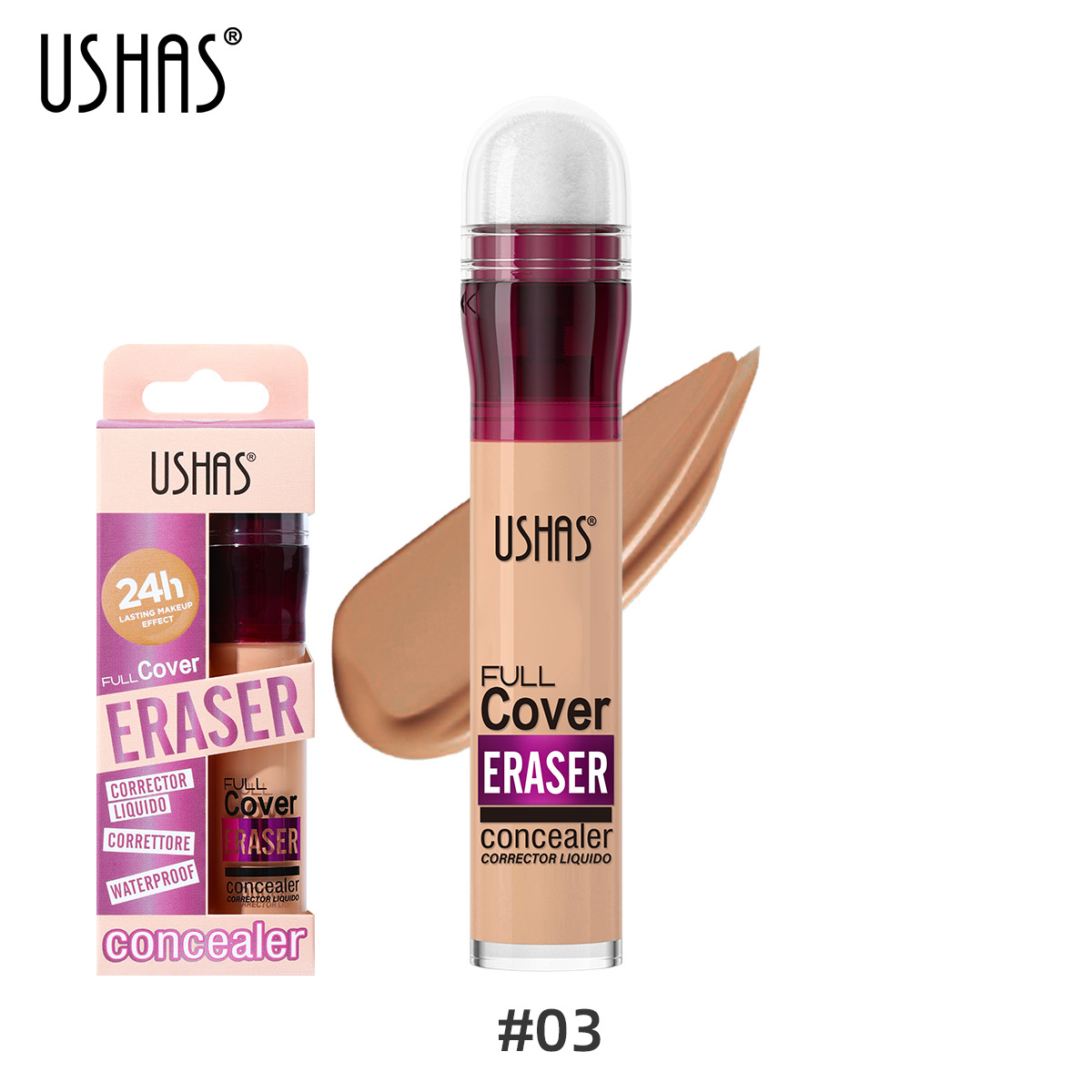 USHAS Cross-border base líquida de cabeza de esponja de 12 colores con corrector de maquillaje sin maquillaje corrector impermeable conocaler