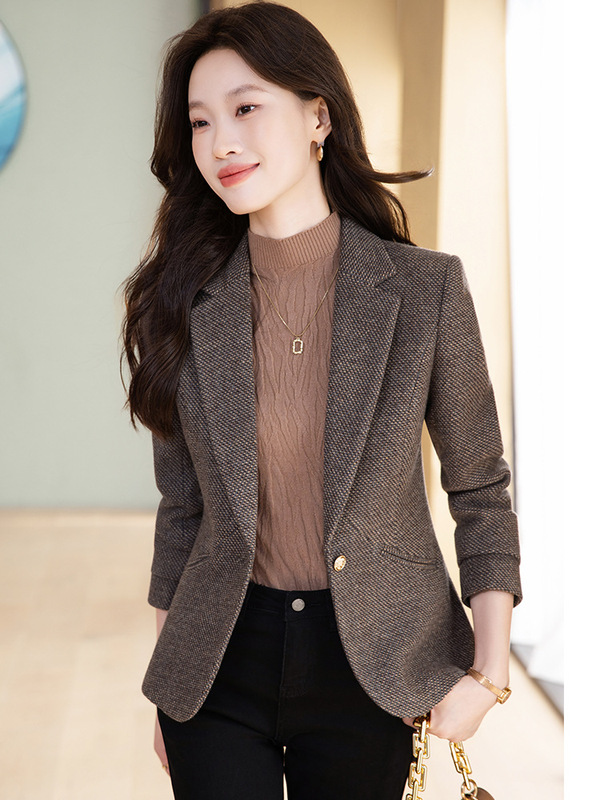 毛呢西装外套女2025新款秋冬小个子高级感休闲时尚加厚西服灰上衣|undefined