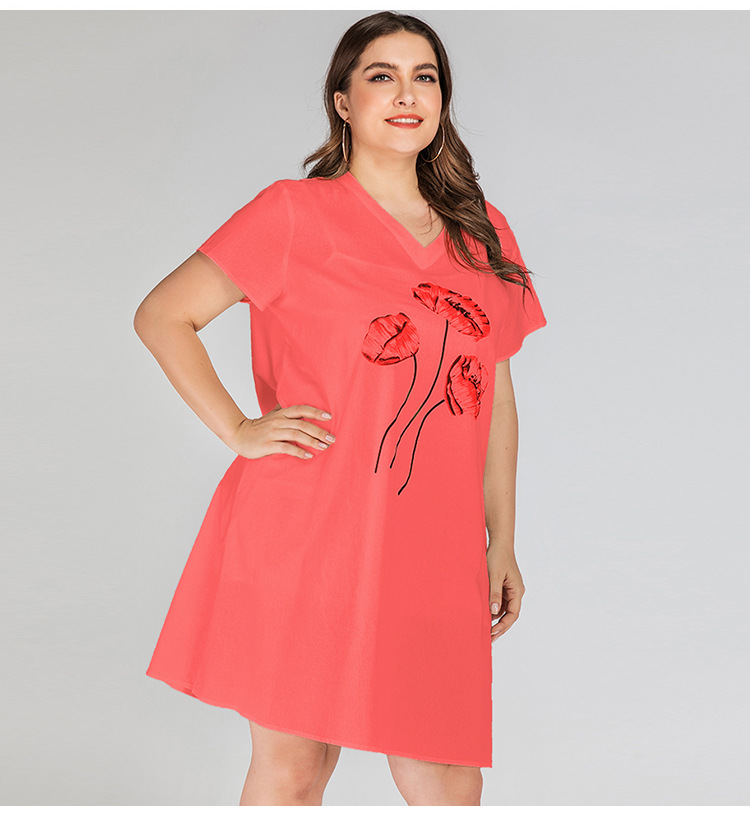 plus size V-neck printed short-sleeved dress  NSJR43120