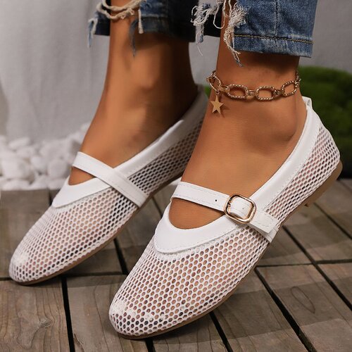 Cross-border large size mesh casual single shoes women 2025 summer new European and American fashion one-button versatile flat shoes 