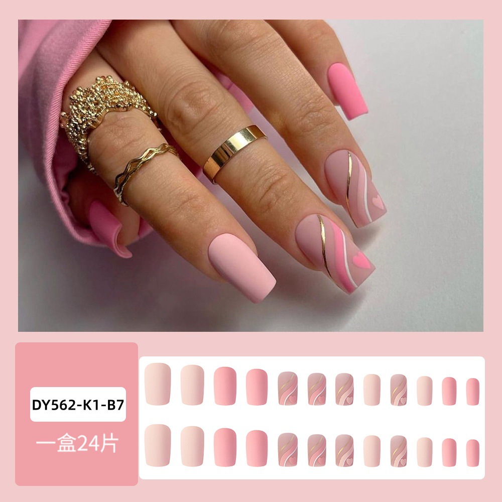 Ventas transfronterizas en caliente de otoño y invierno manicure piezas de polvo rojo sombreado dorado desgaste 24 piezas de uñas falsas al por mayor de estilo europeo y americano