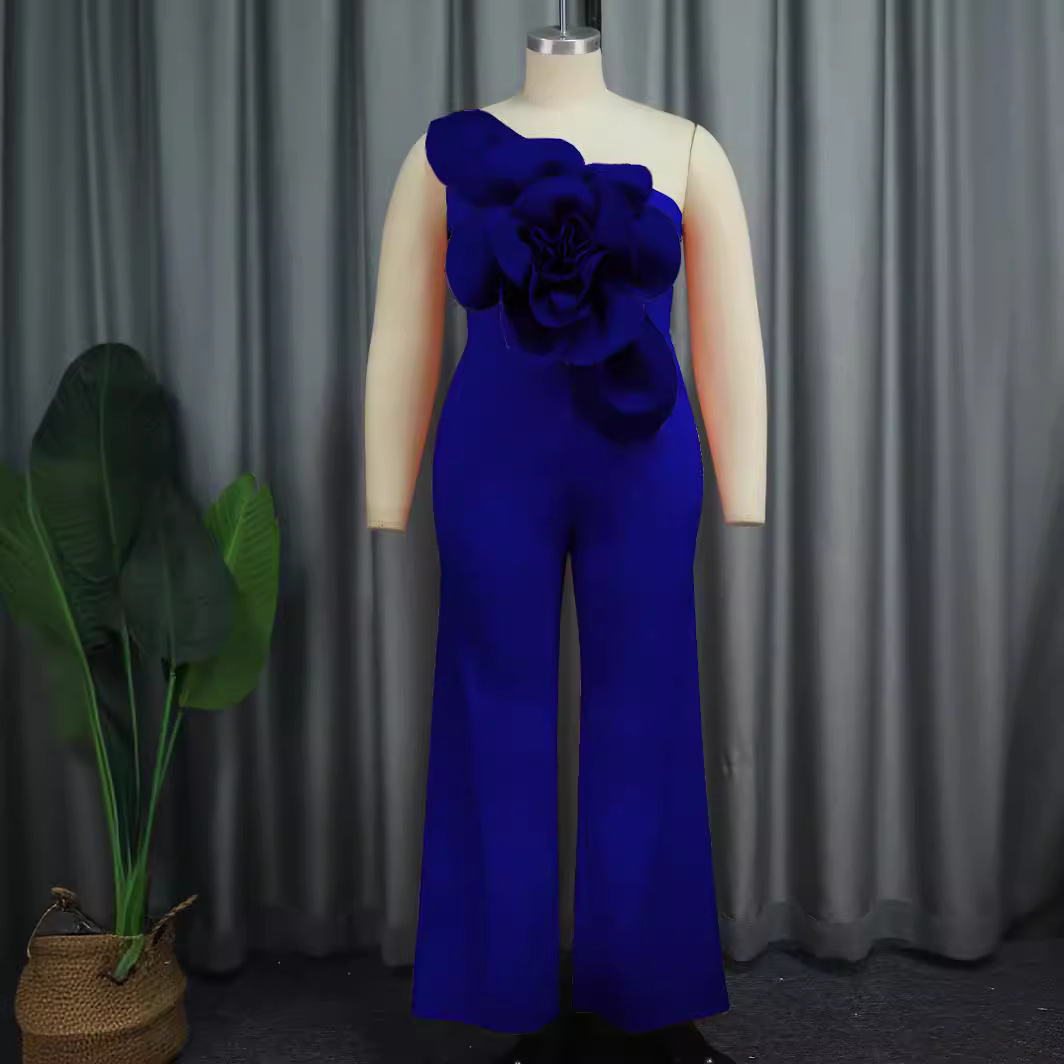 AM030218 mono sin mangas de cuello de un solo hombro transfronterizo de Europa y América moda tridimensional flor mono Jumpsui