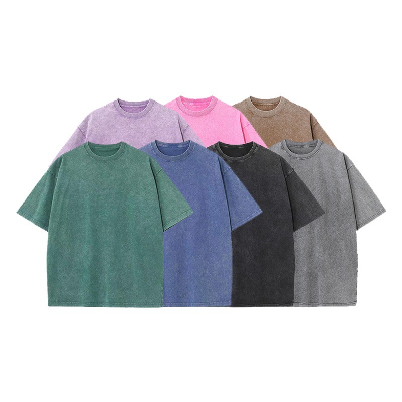 Europa y América de la calle pesada Camiseta de manga corta marca de moda juvenil suelta de gran tamaño lavada retro media manga