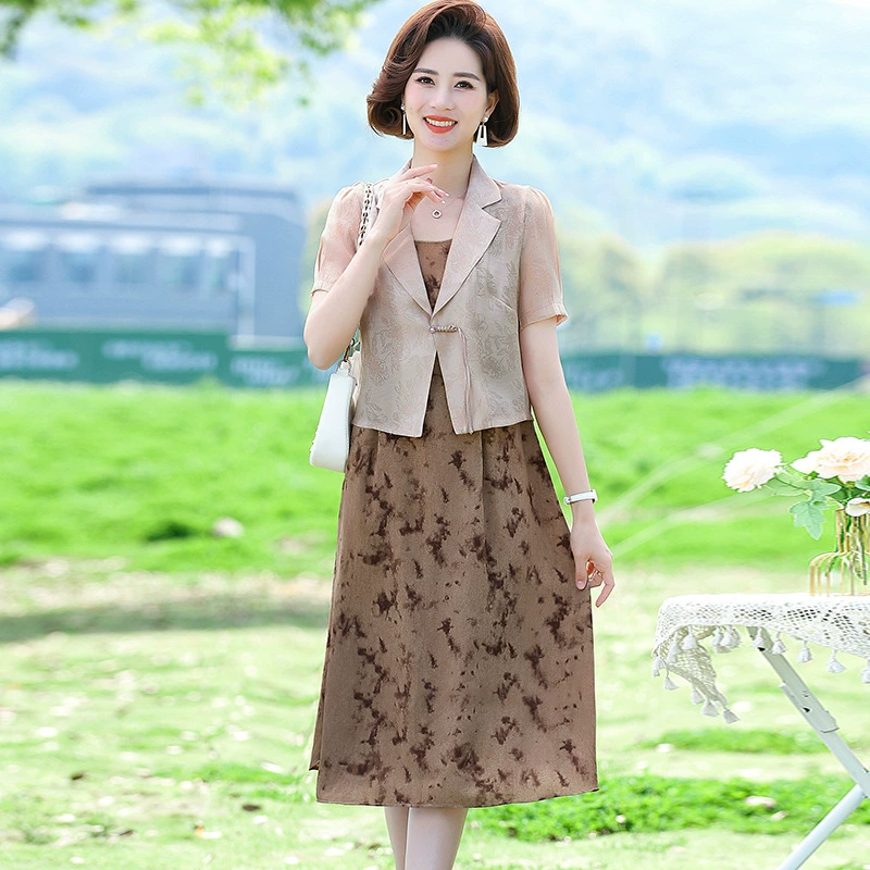Маленькие костюмы для женщин среднего и пожилого возраста, новые летние платья-жилеты средней длины, модные костюмы, юбки для мам.