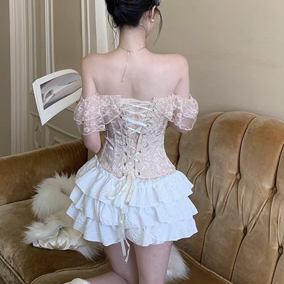 Moda de la niña encaje cinturón de hombro de manga corta vestido de novia Europa y América chaqueta de plástico corte cinturón