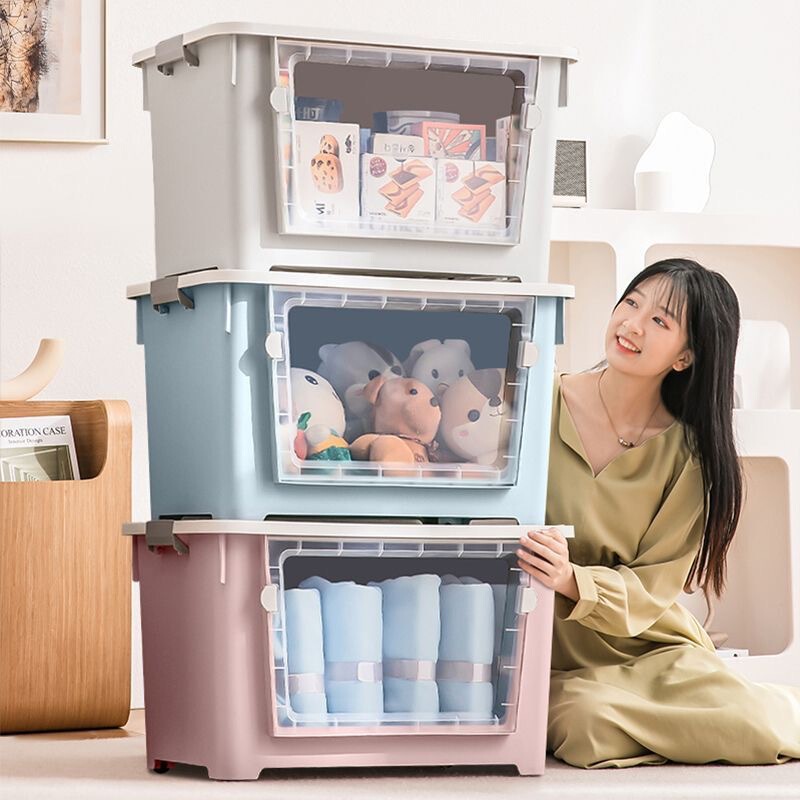 透明收纳箱前开门式大容量特大号加厚家用衣服玩具被子翻盖储物箱|undefined