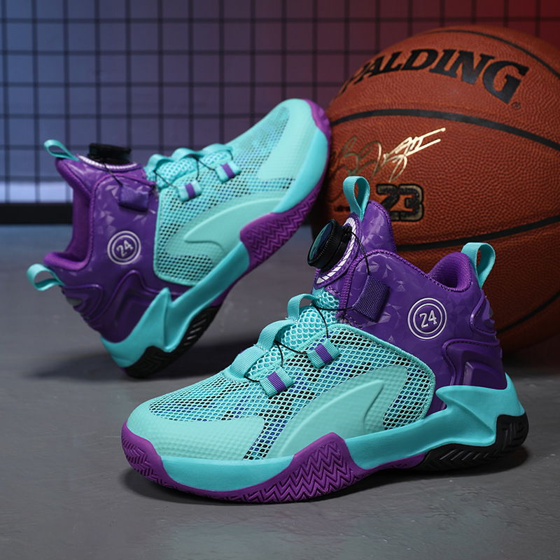 2023 Novas tendências esportivas respiráveis de malha resistente ao desgaste antiderrapante médio e grande para meninos tênis de basquete_voghion.com