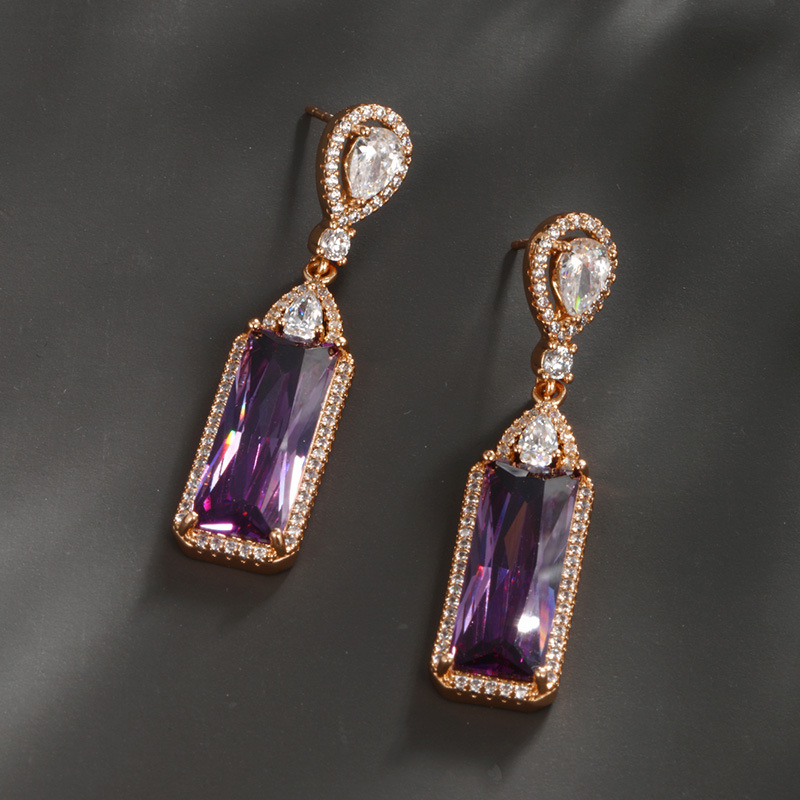 Pendientes Cuadrados Geométricos Morados de Circonita con Incrustaciones de Cobre de Xuping Jewelry, Pendientes Vintage de Lujo