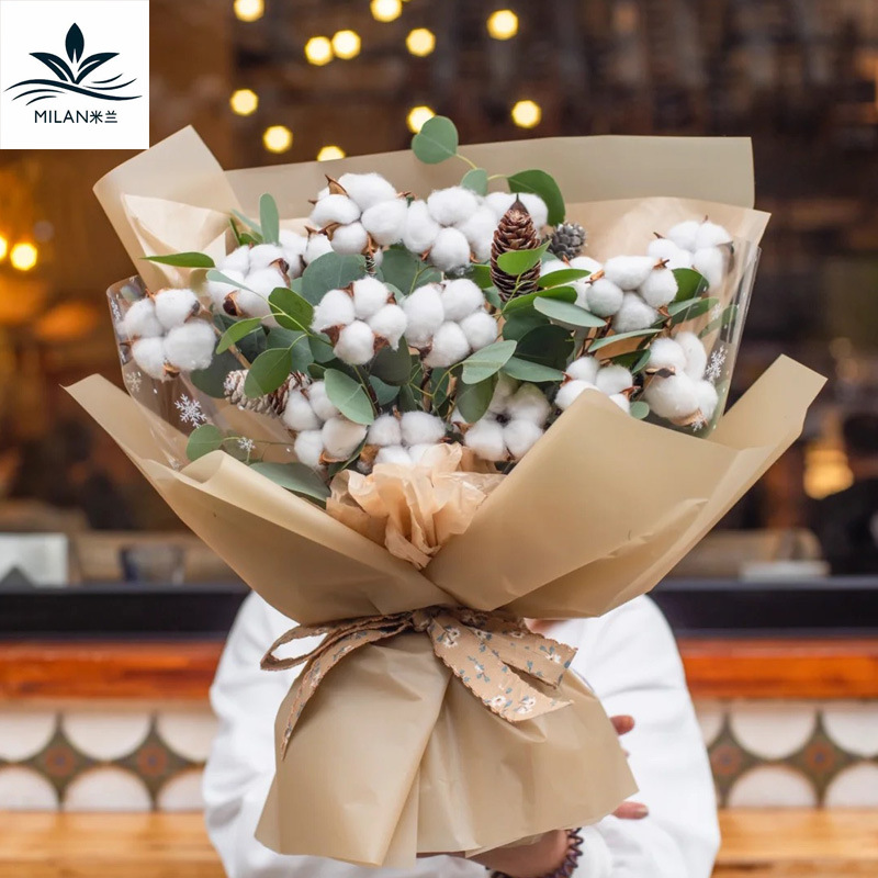 Milan algodón natural flor seca ramo de flores material de embalaje hecho a mano DIY flor eterna accesorios de tiro de algodón de madera