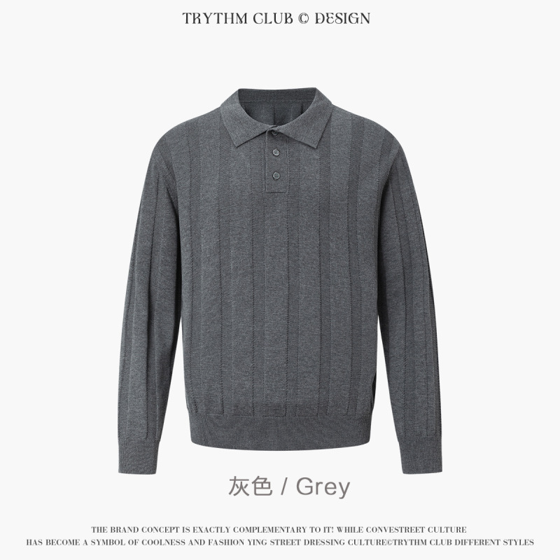 TRYTHMCLUB 竖纹复古polo领简约条纹老钱风潮流男女同款毛衣|undefined