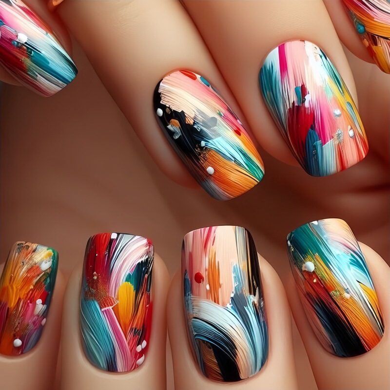Abstract Art Creative Wearing Nail Painted Frosted Short European Square Nail Art False Nail Wholesale TB-33