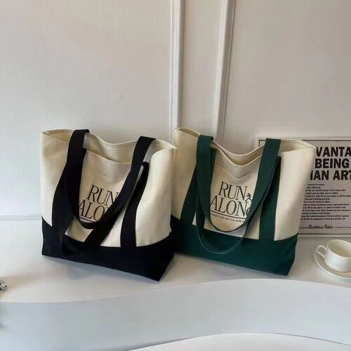 Canvas bag women's 2024 new large bag high school student large capacity shoulder bag versatile Korean version forest style outing bag