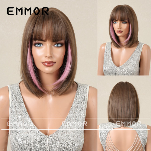 European and American new style women's wig with bangs and bob hair, summer light and breathable multi-color optional full wig cover