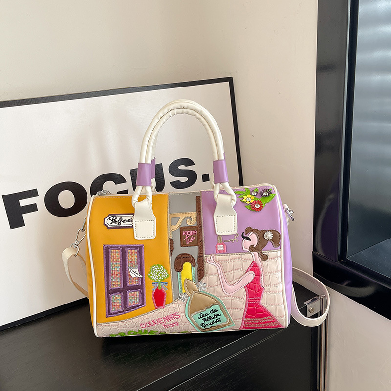 女性用クロスボーダーバッグ、大容量、高級ボストンバッグ、刺繍ステッチショルダーハンドバッグ、クロスボディバッグ、ピローバッグ|undefined