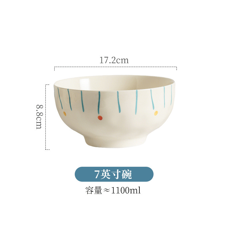 特别好看的奶油简约釉下彩米饭碗家用新款陶瓷餐具高颜值碗盘套装|undefined