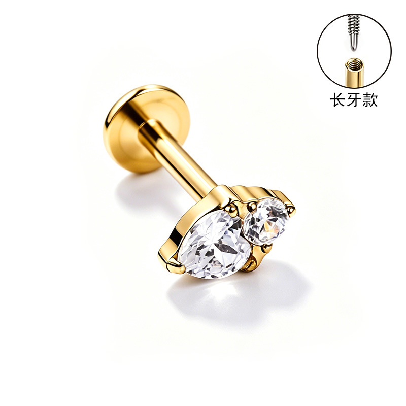 F136 Titanium Alloy Ear Studs, Finely Carved Ear Bone Studs, Long Tooth Style with Zirconia, Lip Studs, G23 Titanium Body Piercing Jewelry detail image 10