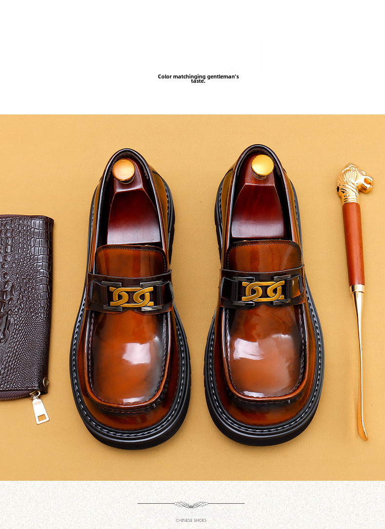 Foreign trade popular big toe leather shoes men's genuine leather glossy business casual fashion wide foot platform slip-on formal wear shoes_vogvips.com