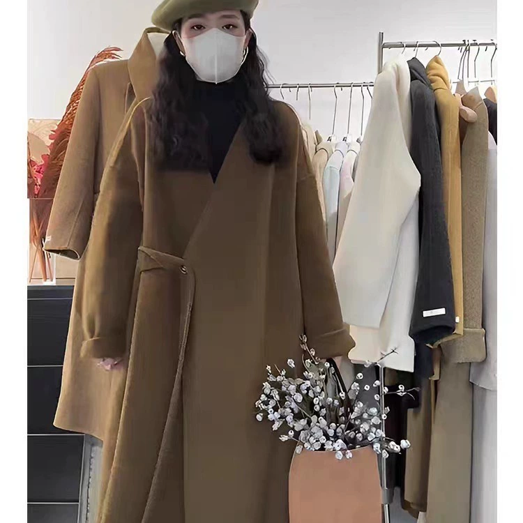 Чистые красные взрывы 2023 осенне-зимнее Новое двустороннее шерстяное пальто, длинная Корейская версия свободного повседневного шерстяного пальто в наличии