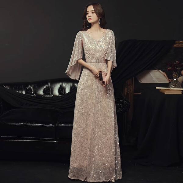 Fashionable golden small summer evening dress