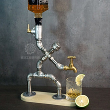 不锈钢水管机器人创意个性咖啡厅酒吧台复古装饰摆件洋酒架分酒器