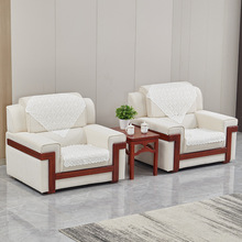 会议沙发贵宾接待室茶几组合中南海白色布艺单人三人位会客室商务